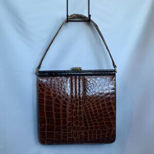 Vintage Brown Croc Leather Top Handle Bag